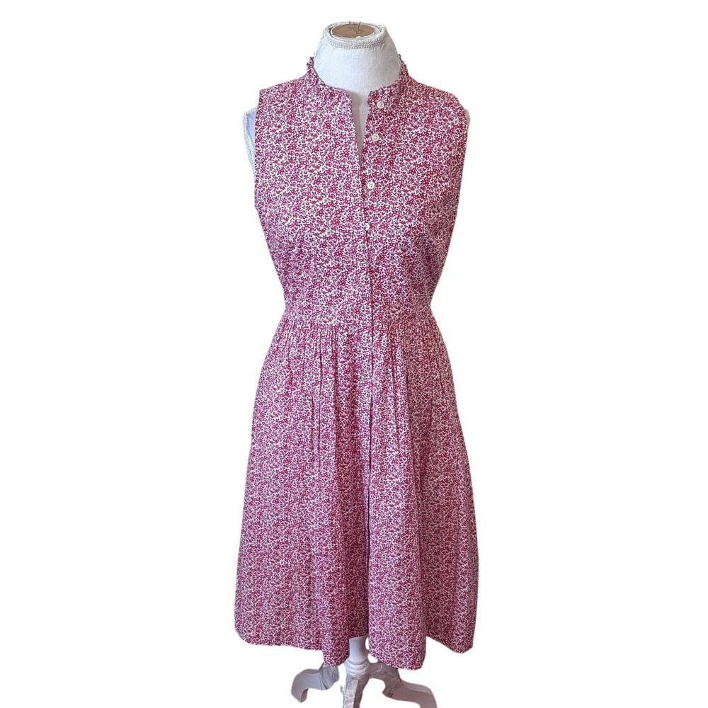 J.Crew Liberty Chamomile Floral Shirt Dress 6 Red White Floral Midi Ruffle Neck